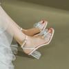 2025 Summer New Stiletto Sandals One-word Buckle Open-toed High Heels Bow Mesh Fashion Women's Shoes Fairy
