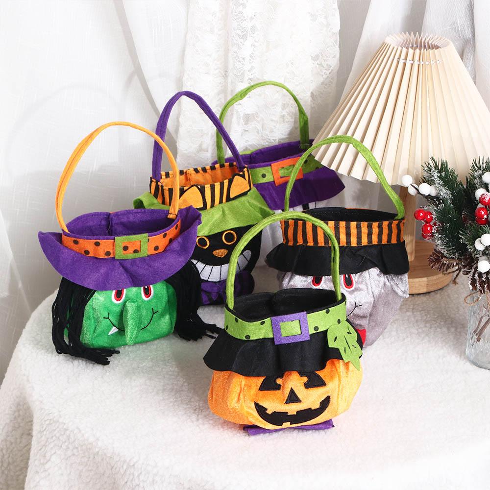 Happy Gift Basket Trick Or Treat Halloween Candy Bag Pumpkin Handbag Tote Bags Loot Bag