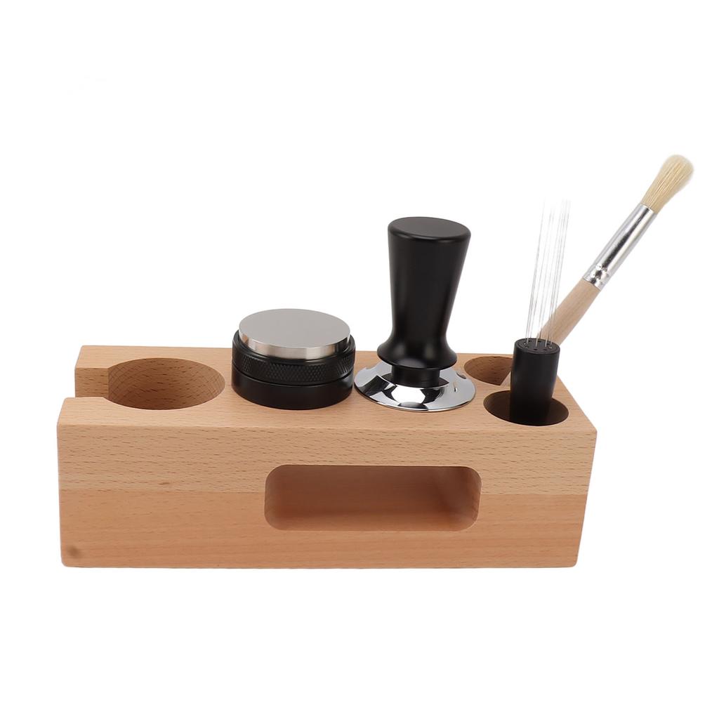 Coffee Tamping Station 51mm Coffee Filter Tamper Holder Wooden Base with Anti Slip Mat for Home Cafe