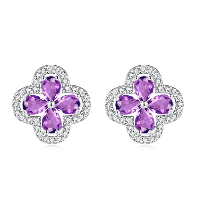 Серьги-гвоздики из стерлингового серебра S925 с четырехлистником, натуральный аметист, топаз, серьги с утонченным дизайном, минималистичная роскошь