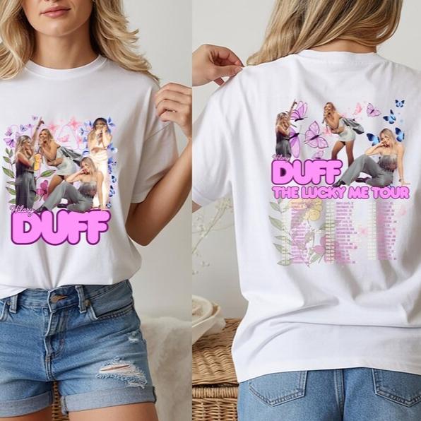 Хилари Дафф Тур 2026 Футболка с принтом с двух сторон The Lucky Me Tour Tee Ретро Футболка Хилари Дафф Эстетичная Концертная Футболка Винтажная Пиратская Футболка Хилари