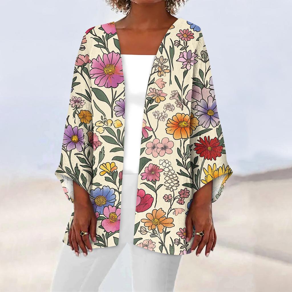 Женская повседневная модная легкая куртка средней длины с принтом в стиле ретро, ​​кардиган