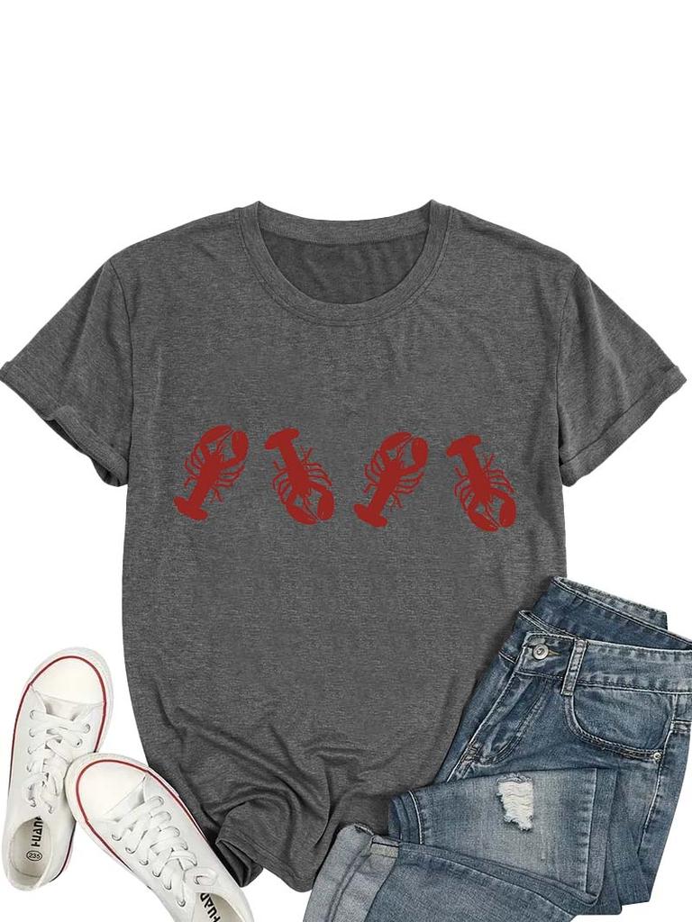 Tops Women Clothes Nautical Inspired White T Shirt With Lobster Motif Ideal For Beach Parties And Summer Outings