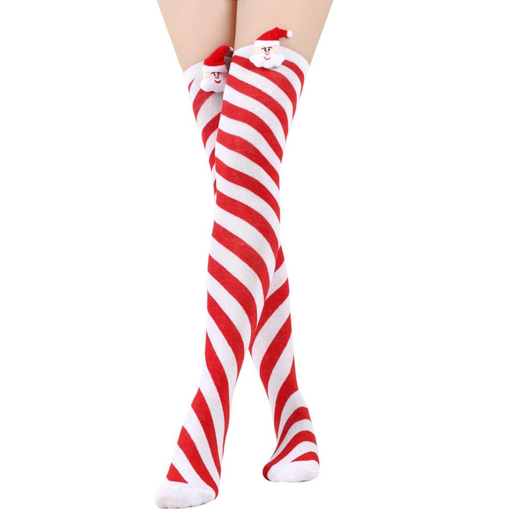 Women's Christmas Doll Socks Stripe Knee-High Socks
