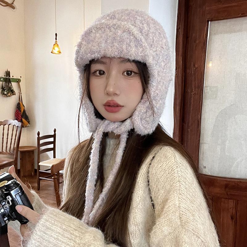 Winter Atmosphere Knitted Wool Hat Women Autumn and Winter Warm Cycling Ear Protection Flying Hat Skiing