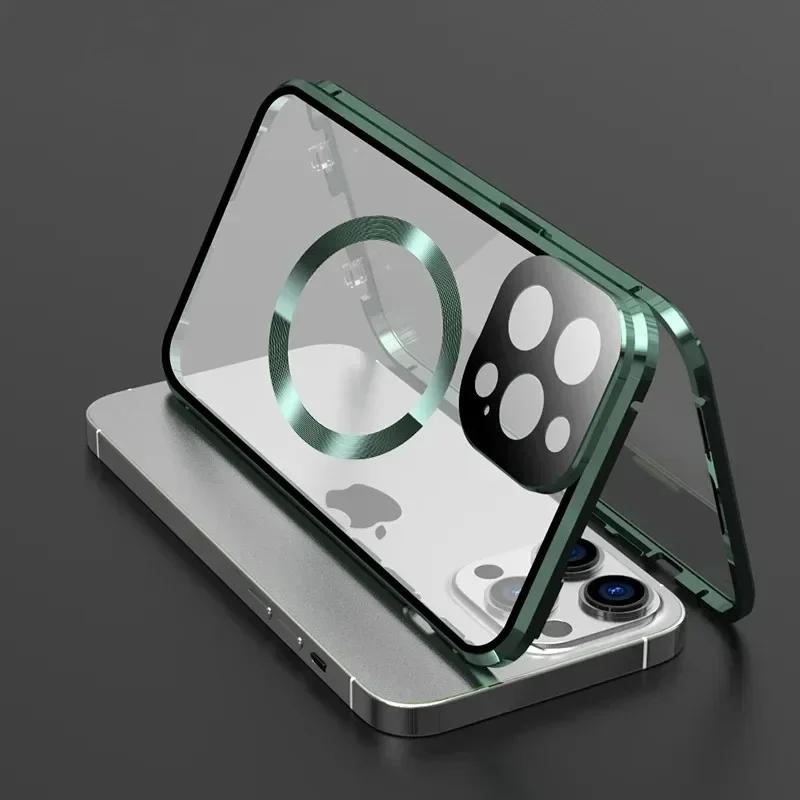 Для чехла Magsafe Для iPhone 17 16e 15 14 13 12 Pro Max Металлический Магнитный Беспроводная Зарядка Защита Линзы Двусторонняя Застежка Крышка