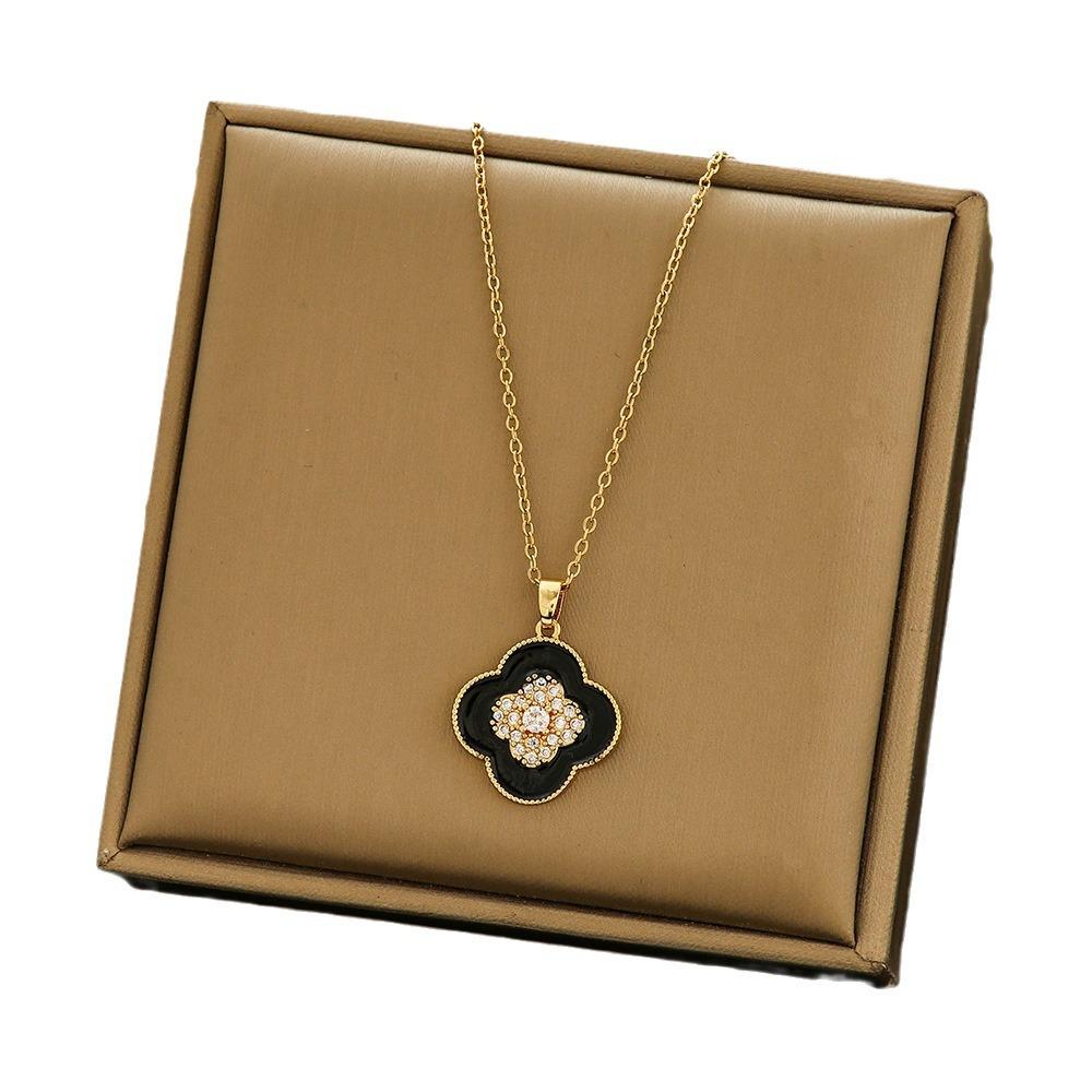 2PCS Lucky Clover Pendant Charm Necklace Earring Set