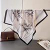 Fresh Lotus Print Shawl Square Scarf for Women Soft Satin Neckerchief Female Hair Bands Ribbon Headband Bandana
