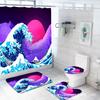 Прямая поставка Цифровая печать Шторка для душа Перегородка для ванной Коврик для ванной Набор из четырех предметов Набор из трех предметов