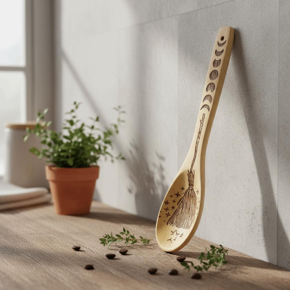 Wooden Halloween Witch Stirring Spoon Broom Witch Cauldron Design Witch Ladle  Cooking
