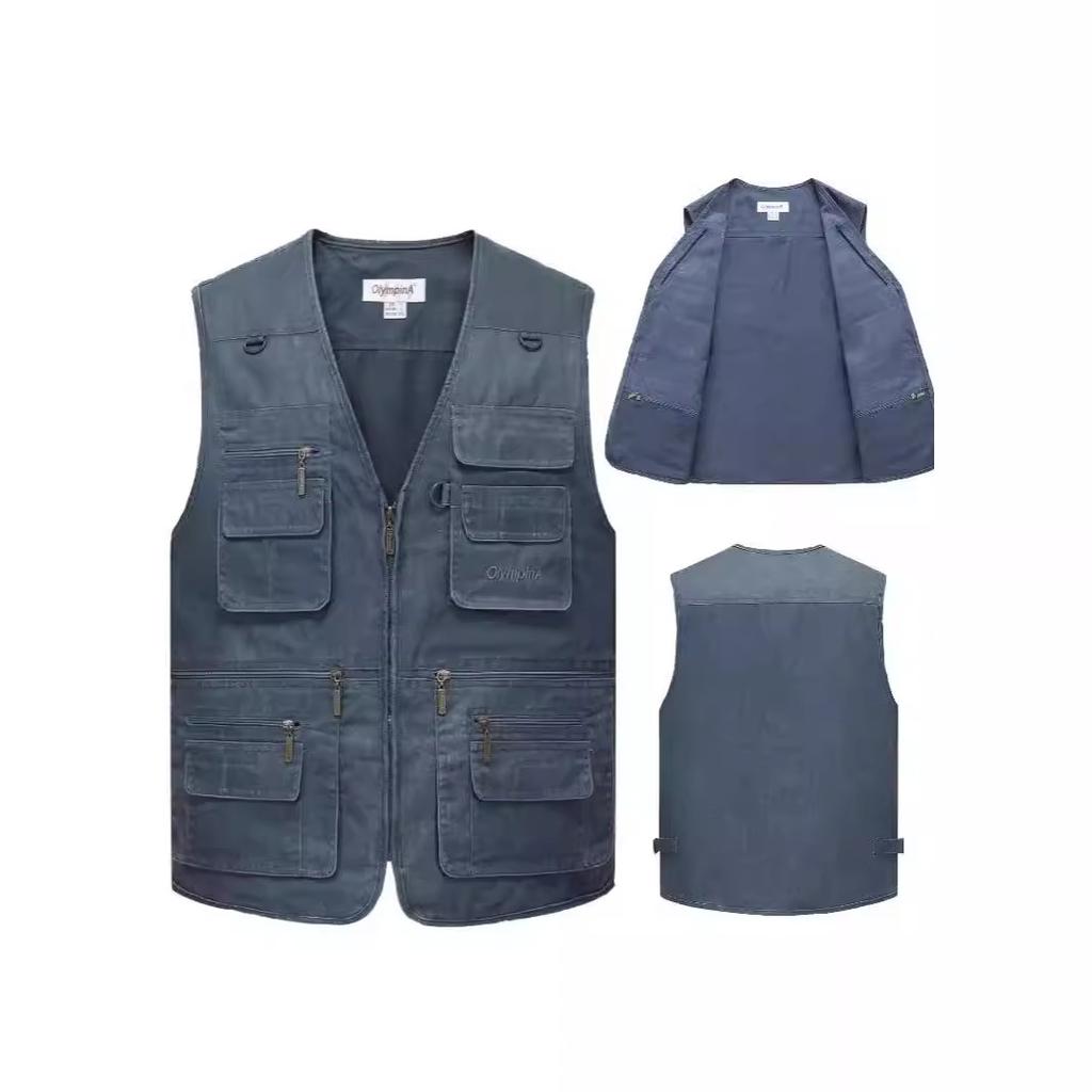 Мужской рабочий жилет без рукавов с множеством карманов, повседневный жилет в стиле милитари бежевого, хаки, темно-серого, темно-синего цвета, размеры XL-10XL