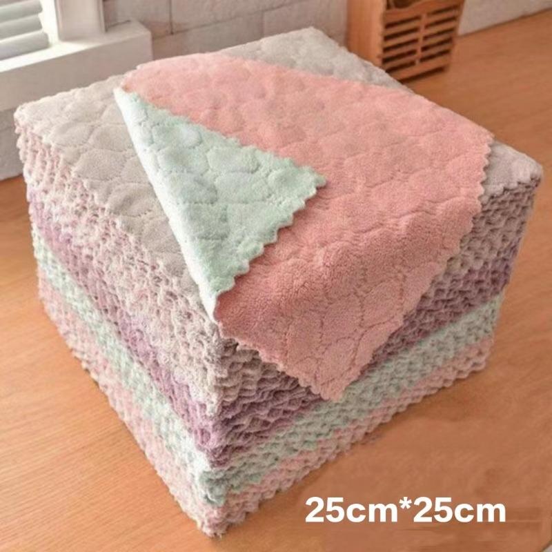 Ткань для уборки кухни из кораллового флиса, впитывающая ткань для мытья посуды, двухсторонняя утолщенная бытовая салфетка для чистки стола, губка для мытья посуды