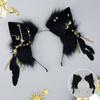 Furry Cats Ears Headband Foxes Ears with Feather Tassel Plush Animal Ears Headdress Accessory Cosplays Celebration