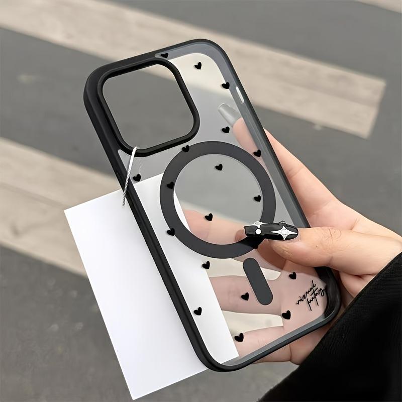 Для беспроводной зарядки Магнитный чехол для телефона для iPhone 17 13 12 14 15 16 Pro Max 11 16E 16 Plus 17 Air С черным чехлом в форме сердца