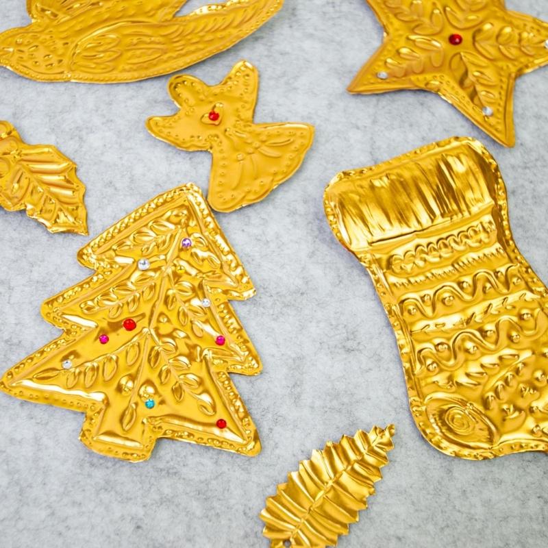 Набор праздничных украшений из фольги ручной работы, тисненые фольгированные рождественские украшения для дома и офиса, рождественская елка