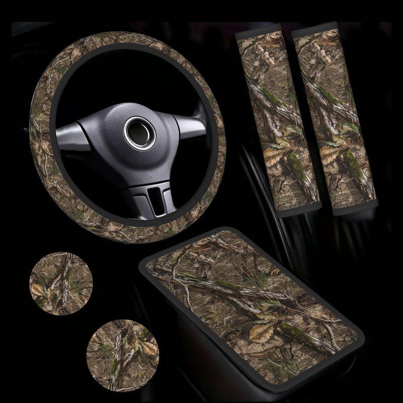 6pcs Camouflage Tree Automotive General Interior Package, Steering Wheel Cover, Safety Shoulder Cover, Armrest Box Pad, Water Cu