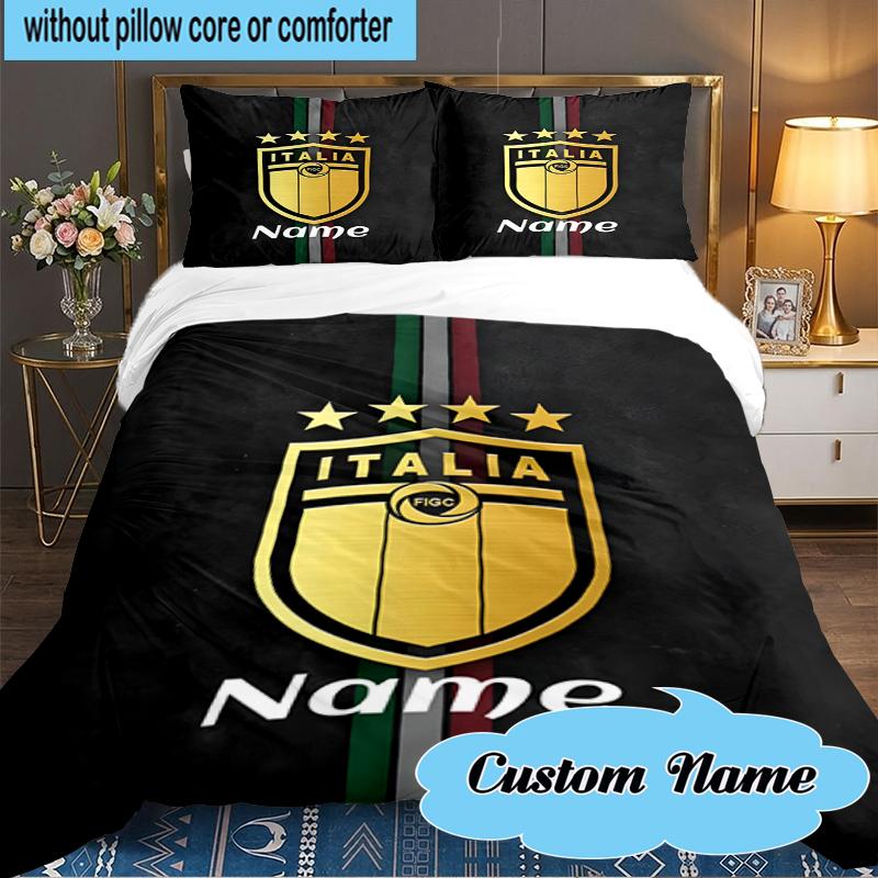 Custom Name Italian Football Crest Bedding Set 3pcs, Bedding Set Including 1pc Duvet Cover And 2pcs Pillowcases for Bedroom, Dormitory Gift