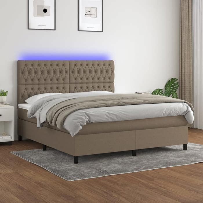 Maison Exclusive - Sommier à lattes de lit et matelas et LED Taupe 180x200cm Tissu