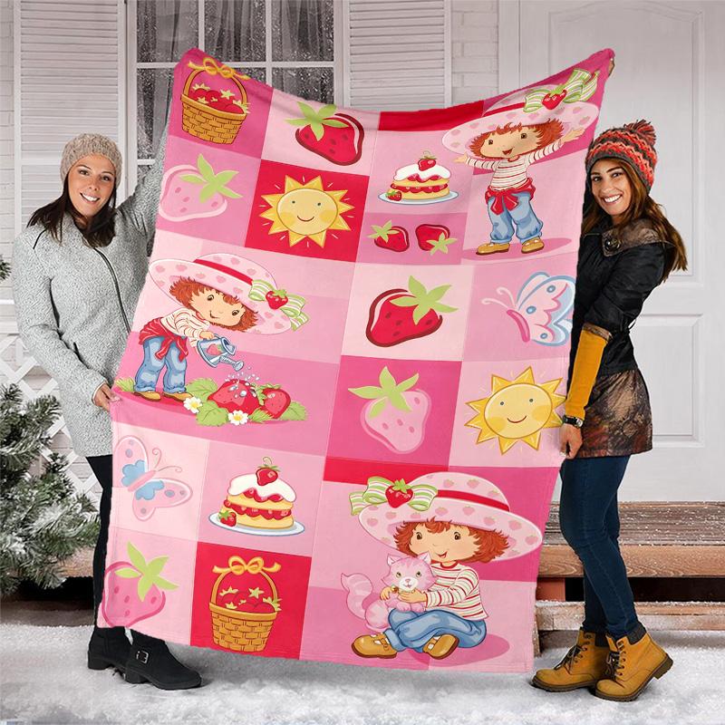 1pc Princess Strawberry4 Theme Blanket - Digital Print, Polyester, Cozy for All Seasons, Perfect for Outdoor, and Travel
