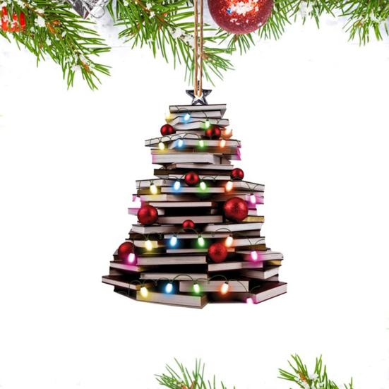 Reading Vintage Book Christmas Ornament Acrylic Craft Colorful Stacked Book Hanging Ornament Christmas Tree Decorative Props Holiday Party Home
