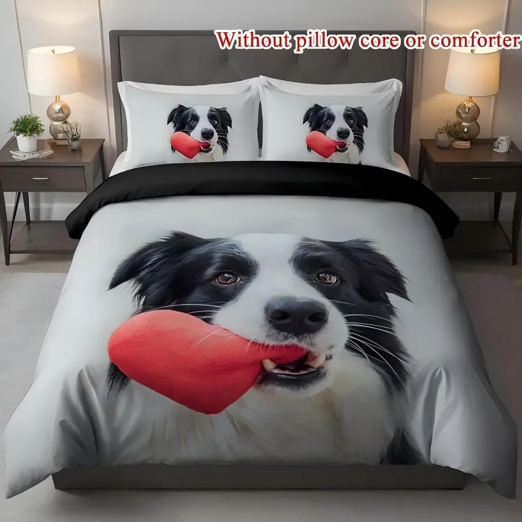 Cute Dog 3D Cartoon Printed Bedding Cover Lovely Animal Theme Quilt Cover Set Soft Comfortable Polyester Duvet Cover Pillowcases