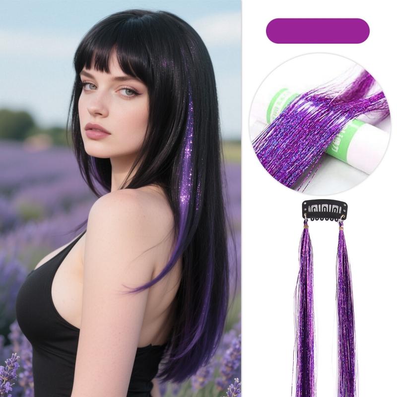 2 шт./компл. Лазерный шелк Цветной парик-тресс Цветной парик на заколках Цельный парик Цветная голографическая мишура для волос Блестящая фея