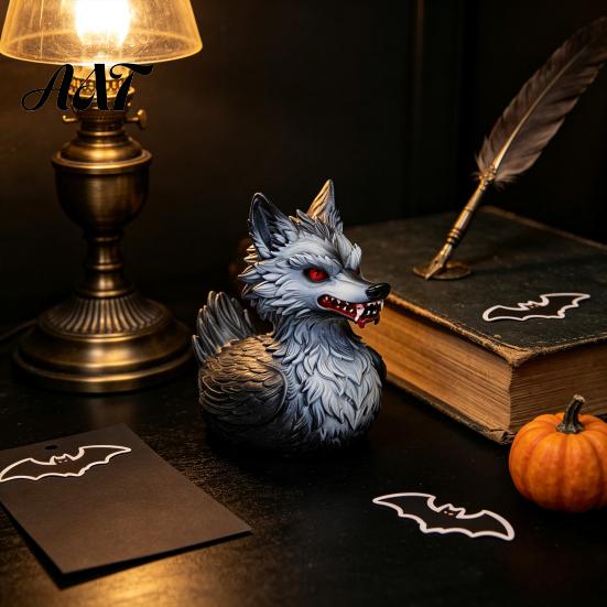 Dark Style Resin Desktop Decor 3D Printed Wolf Duck Collectible Figurine, Halloween Striking Wildlife Desk Decor, Creepy Gothic Party Booth
