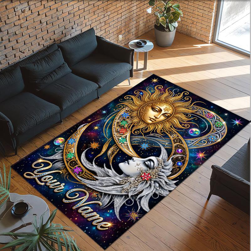 Cosmic Theme Crystal Velvet Floor Rug Personalized Custom Name Text Warm Carpet Home Decoration