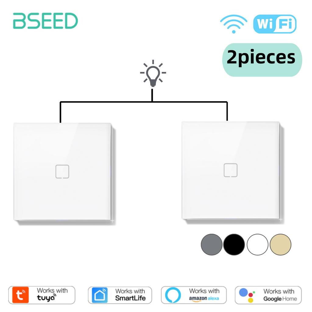 BSEED 1Gang 1/2/3way Wifi Touch Switches Wall Switch For Stairs Tuya Smart Life Alexa App Control White Backlight 10A For Villa