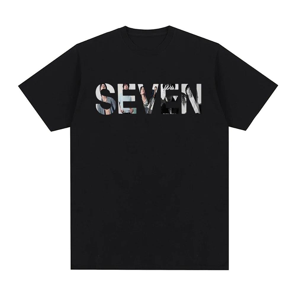 JungKook Seven T Shirt Unisex Harajuku Aesthetic Graphic Letter Print T-Shirt Unisex Casual Oversize Cotton Tee Shirt Korea Clothes