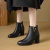 Женские короткие сапоги на высоком каблуке осенне-зимние классические однотонные универсальные сапоги на толстом каблуке большого размера
