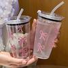 Chic Bow Printed 16.9oz Plastic Water Bottle With Straw And Lid Coffee Cup Travel Mug For Hot And Cold Drinks Outdoor Tableware
