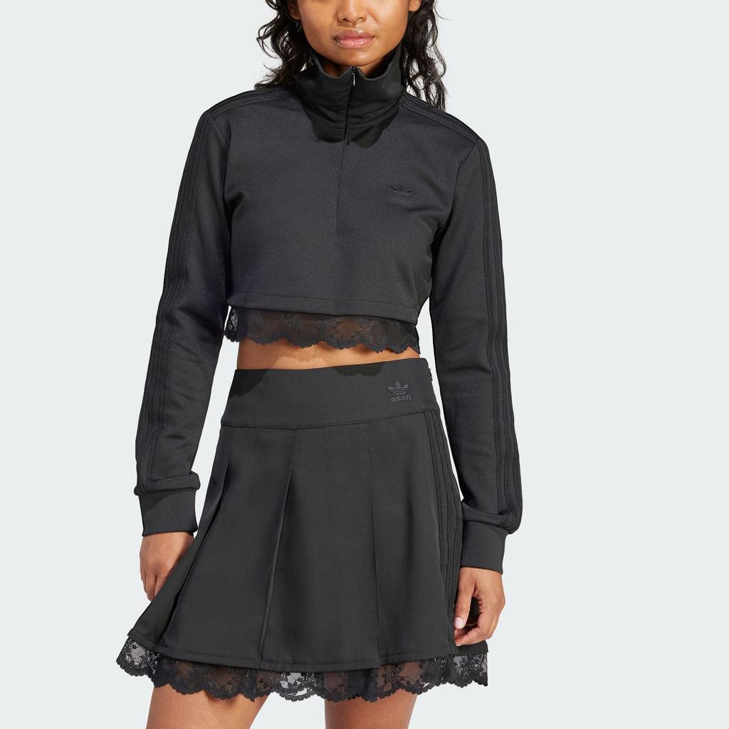 Adidas Спортивный топ Originals с кружевной отделкой и женской толстовкой с молнией до половины, черный IY9023