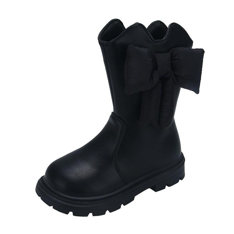Girls Winter Warm Mid-Calf Martin Boots With Bow Detail Soft Sole Rubber Outsole