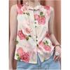 Women's Spring and Summer Chinese Style Plate Button Sleeveless Vest Vintage Design Printed Top