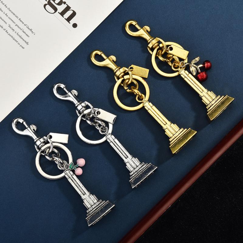 Модный брелок для ключей в виде строительной башни из фруктов для женщин, девочек, высококлассное украшение для рюкзака, изысканные аксессуары, подарки