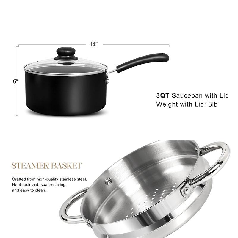 Nonstick 3 Quart Saucepan with Steamer Multipurpose Sauce Pan Small Milk Pasta Cooking Pot with Lid Induction Steam Pot Cookware