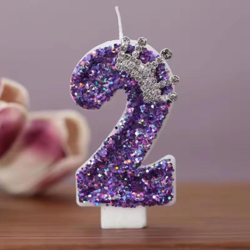 Handmade Purple Crown Number Candles (0-9) for Birthday, Princess Cake, or Anniversary Celebrations