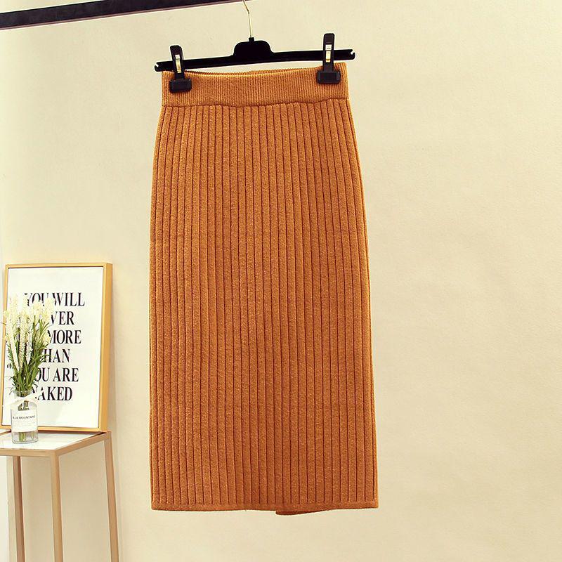 Женская приталенная шерстяная юбка средней длины с разрезом, 2024