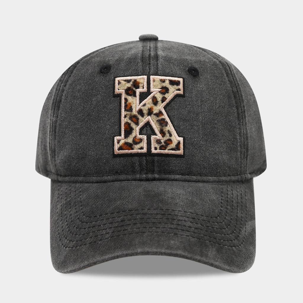 Black Baseball Cap, 26 English Letters Leopard Print Duckbill Hat, Women's Retro Fashion Sports Sun Hat, Trendy Cap