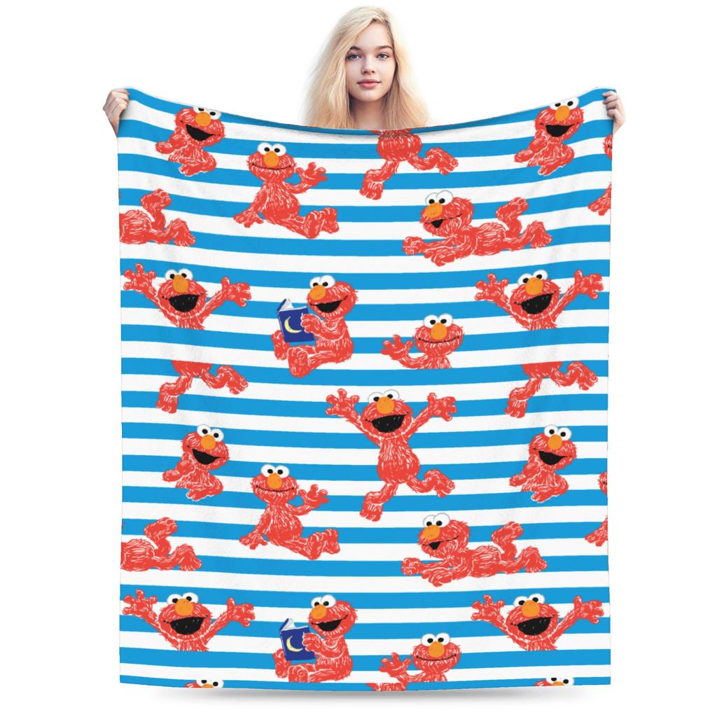 Sesame Street Tango Elmo & Grover Pattern Knitted Blanket Fleece  Warm Throw Blanket for Bed Bed Rug
