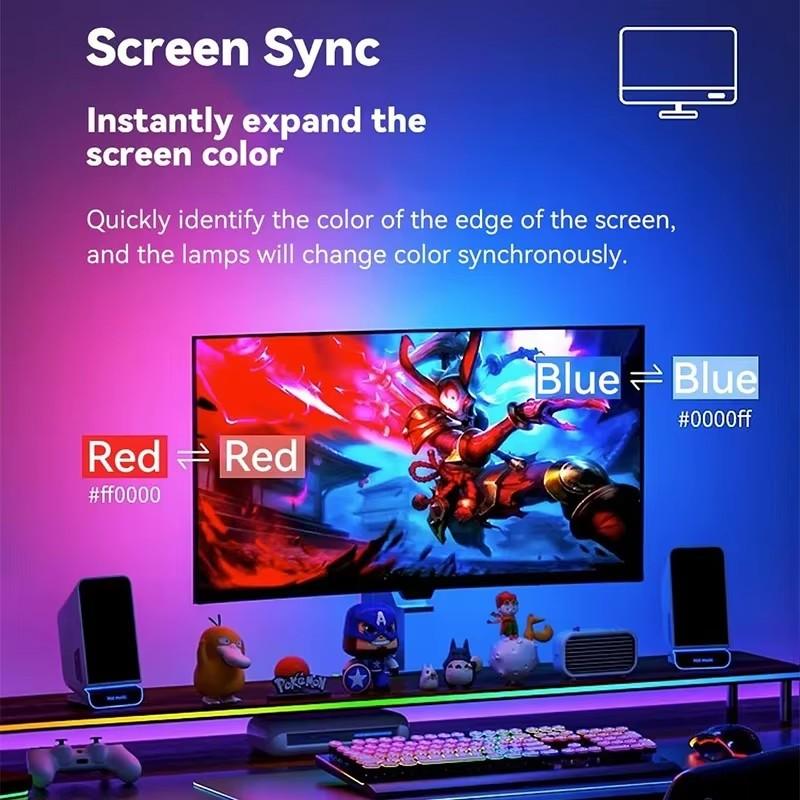 RGB Игровые Светодиодные Ленты Подсветка Монитора Светодиодный Дисплей Синхронизация с Экраном ПК Окружающее Освещение Синхронизация через Приложение Декор Игровой Комнаты Вечеринки