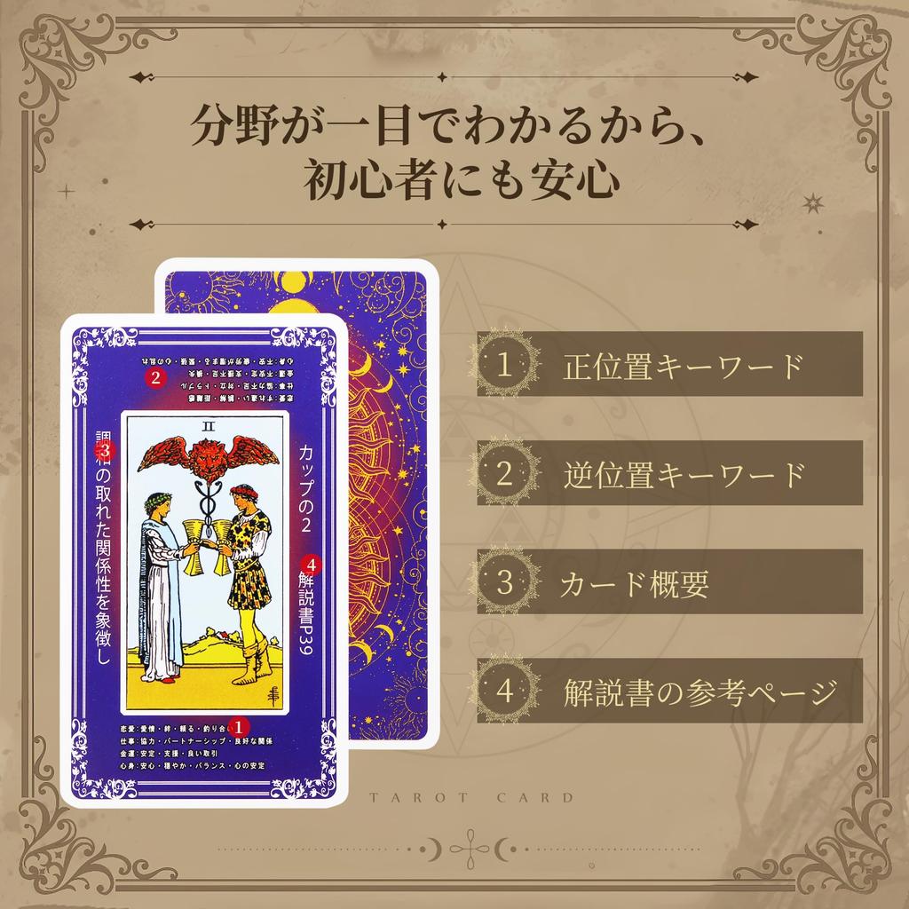 Tarot Cards by with Japanese instruction and storage case for Easy-to-understand (78 cards) Rider-Waite, meanings, manual, beginners.