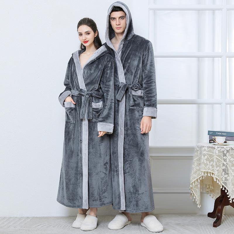 Зимняя ночная рубашка из кораллового флиса: Плотный фланелевый халат для пар, длинная пижама для мужчин и женщин, уютная домашняя одежда на осень/зиму.