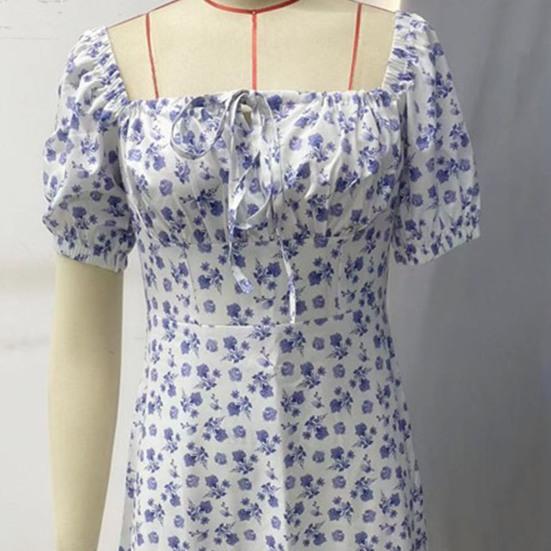 Женское платье квадратный вырез эластичное винтажное с высокой талией пуловер освежающий цветочный принт