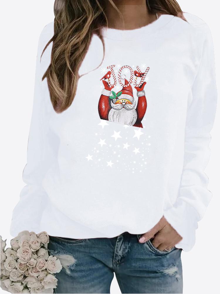 Зимняя повседневная женская толстовка со снежинками и буквенным принтом, круглым вырезом и длинными рукавами, свободная женская футболка с рисунком, блузка размера плюс