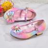 Children Princess Shoes Elegant Crown Rainbow Sequins High Heels for Girls Fashion Bowknot Kids Versatile Wedding Single Shoes