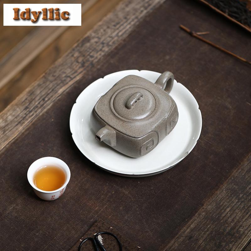 Винтажные чайники Исин из фиолетовой глины 270 мл, ручная работа, квадратный чайник Жуи, глина дуаньни из сырой руды, чайник для заваривания чая, чайный сервиз из цзыша, украшения