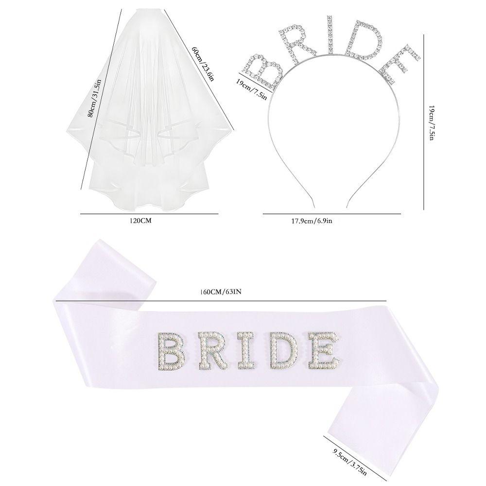 Блестящие принадлежности для девичника Жемчужные буквы Повязка на голову для волос Свадебная лента Фата Набор Свадебный душ