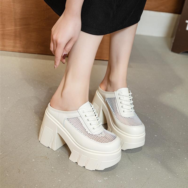 Женские тапочки на высоком каблуке, летние женские тапочки с закрытым носком, женские тапочки на платформе с сеткой высотой 11 см